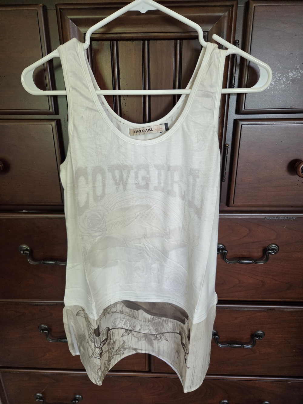 Origami, Cream Cowgirl Graphic Scoop Tank